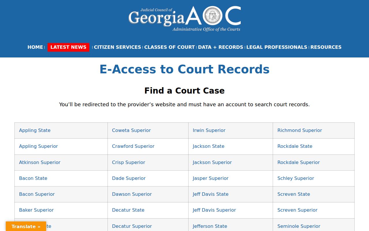Rome people search Georgia court e-access directory
