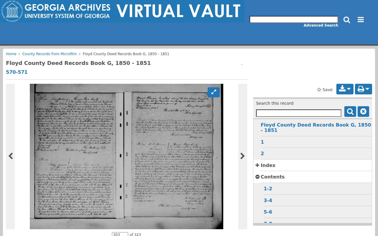 Rome open records metadata for historic Floyd County Deed Book G